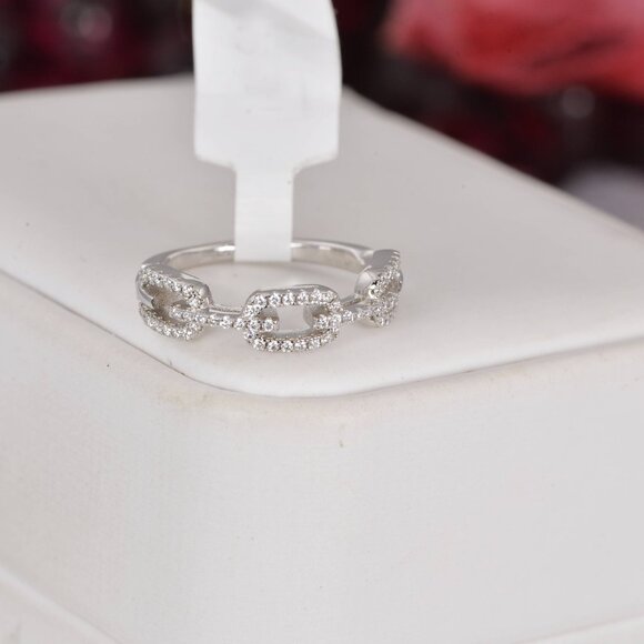 Certified Moissanite Stack Ring Guard Ring Band Ring 925 Sterling Silver - Picture 4 of 6